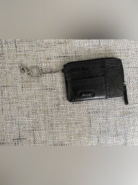 The Sak Black Zip Pouch with Beige Interior
